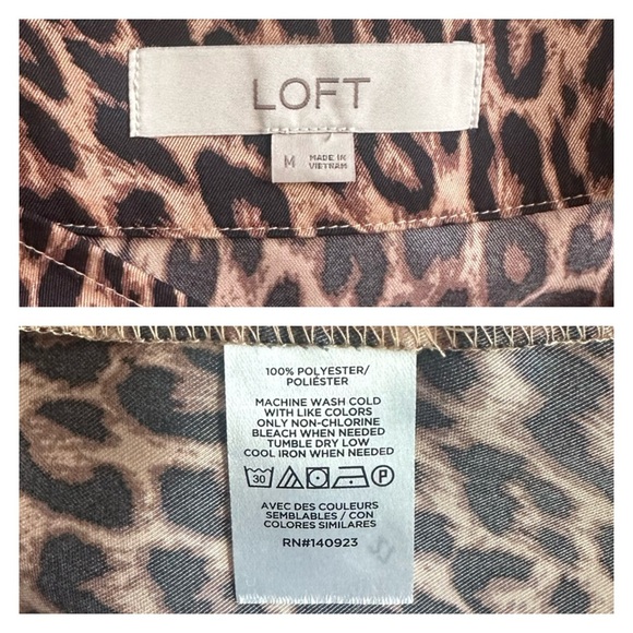 LOFT M Leopard Print Pleated Sleeve V-Neck Top Blouse • Silky Animal - Picture 6 of 13